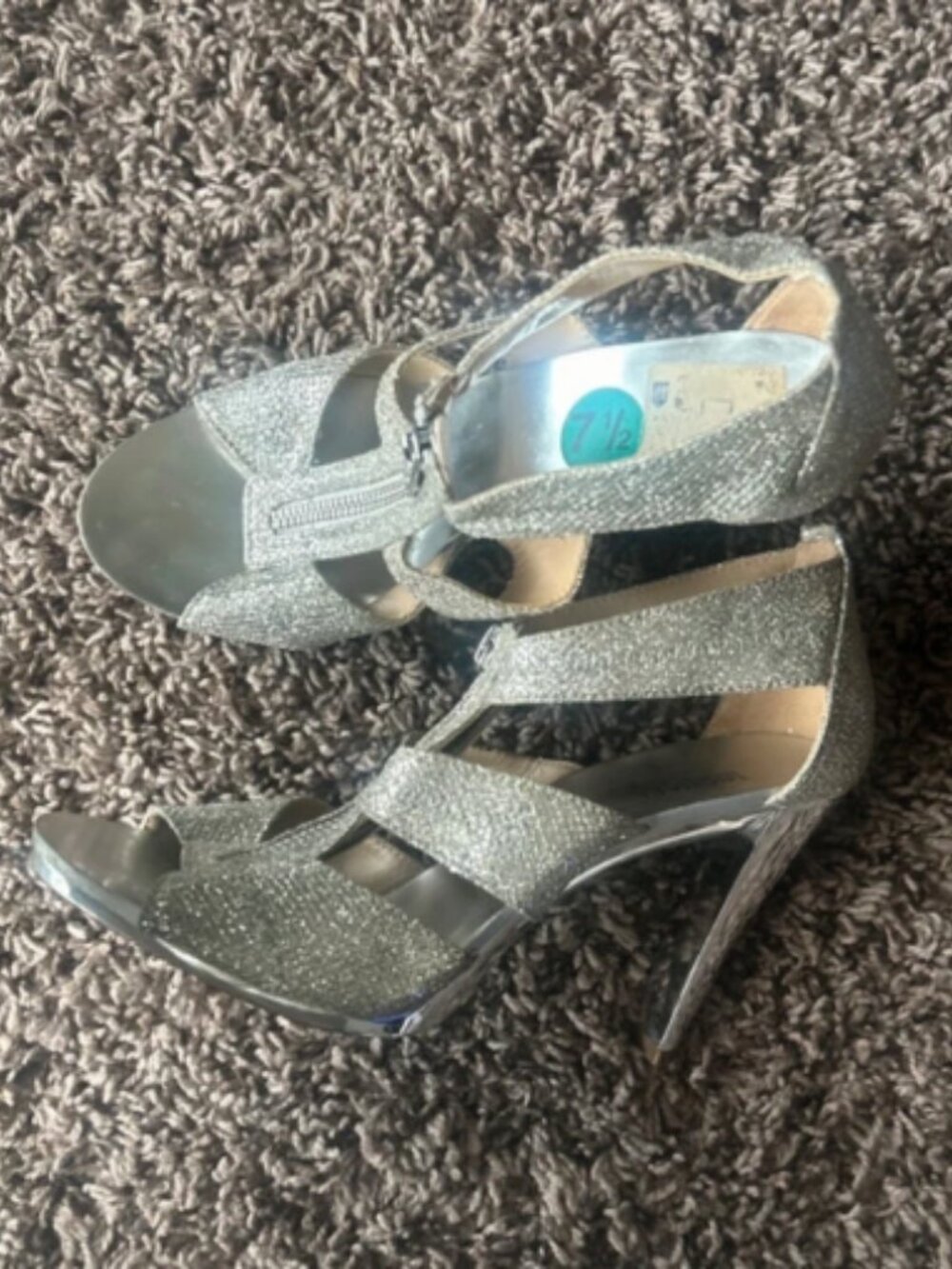 Michael Kors Womens US 7.5 UK 5.5 Glitter Zip Ups Open Toe Heels